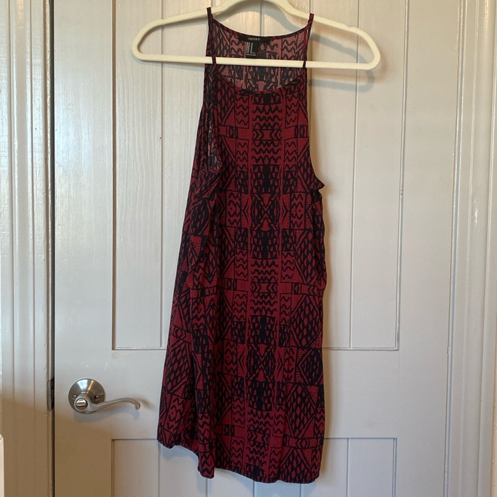Forever 21 Hieroglyphic/Aztec Style Crimson and Black Dress